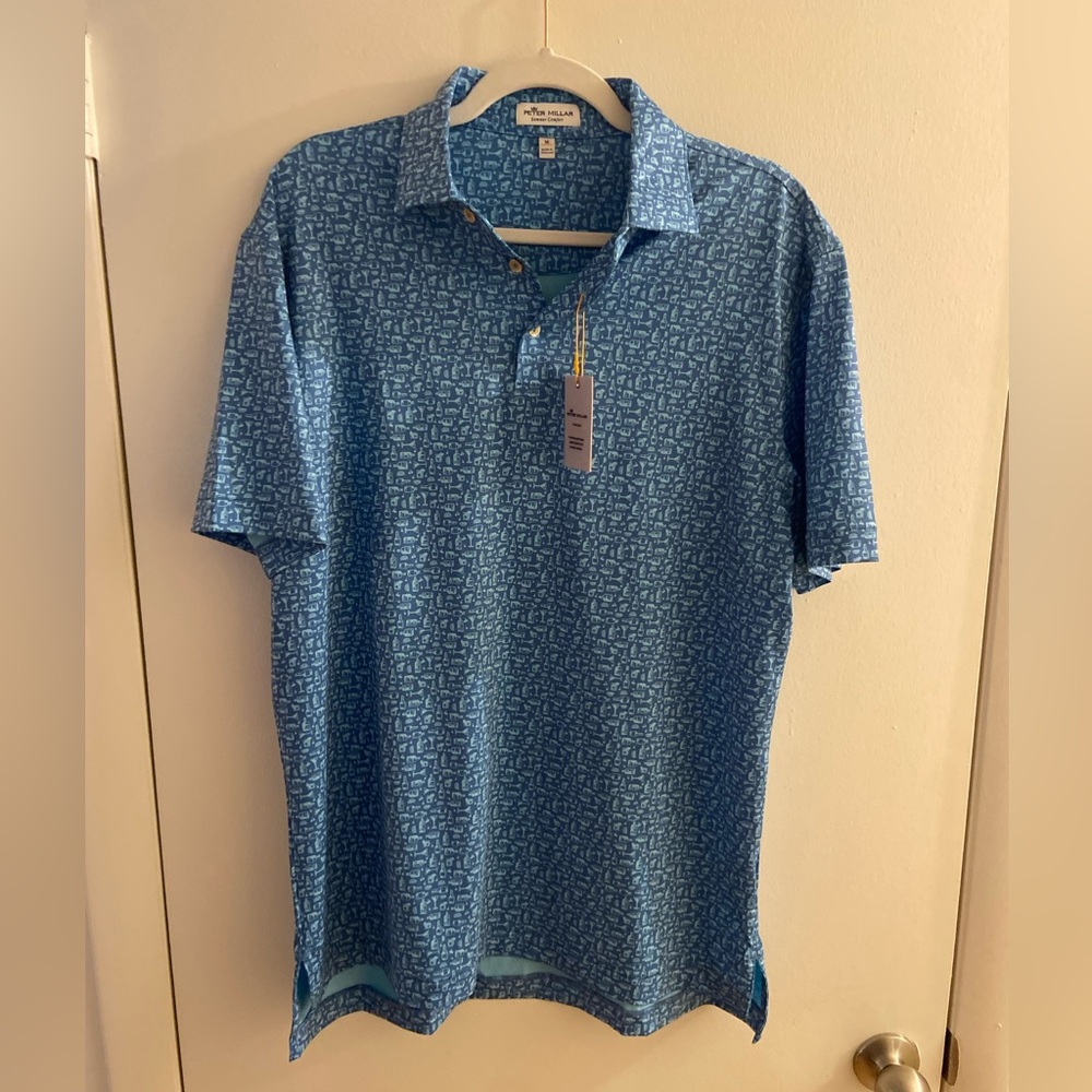 Peter Millar Blue Polo Shirt with Textured Fabric